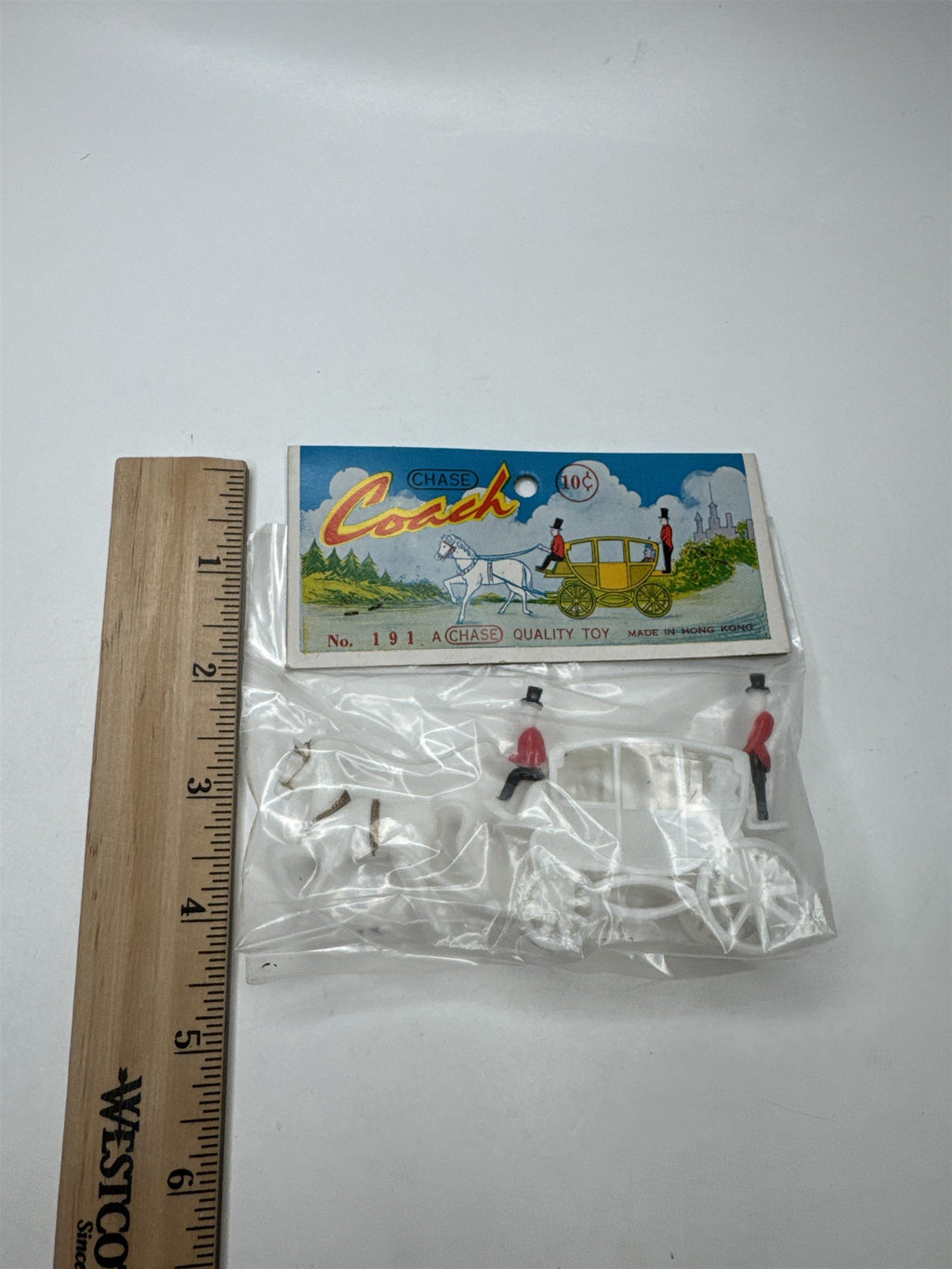 Vintage Chase Hong Kong Coach Carriage Horse Plastic Toy White No 191 NOS