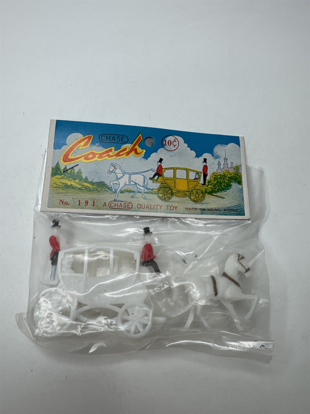 Vintage Chase Hong Kong Coach Carriage Horse Plastic Toy White No 191 NOS