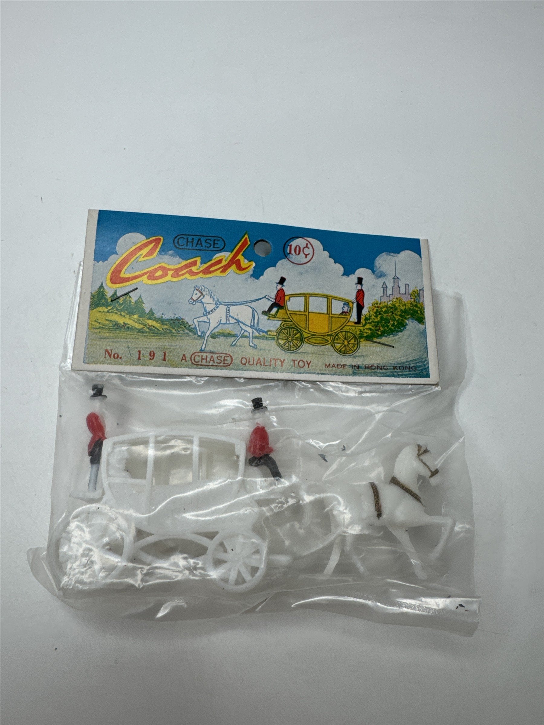 Vintage Chase Hong Kong Coach Carriage Horse Plastic Toy White No 191 NOS