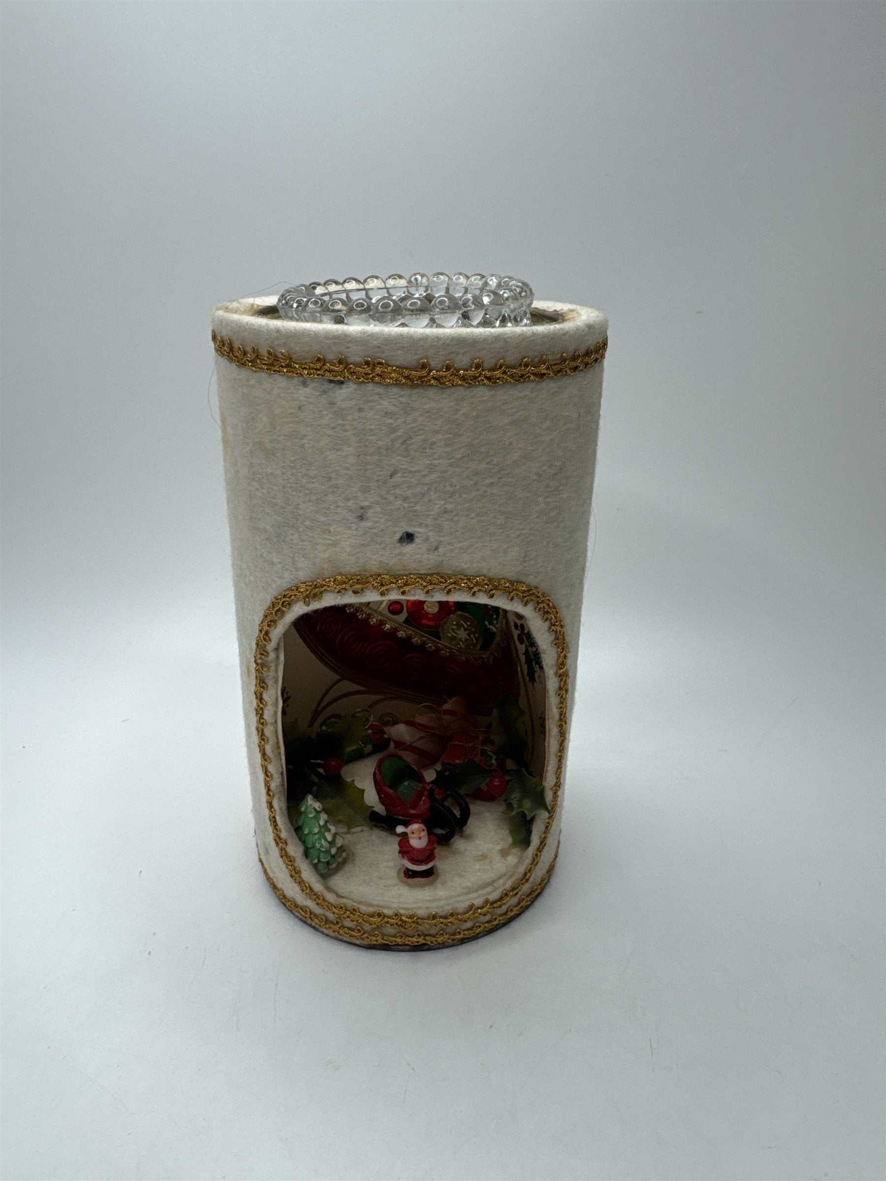 Vintage Christmas Diorama Votive Candle Holder Felt Santa Miniature Kitsch