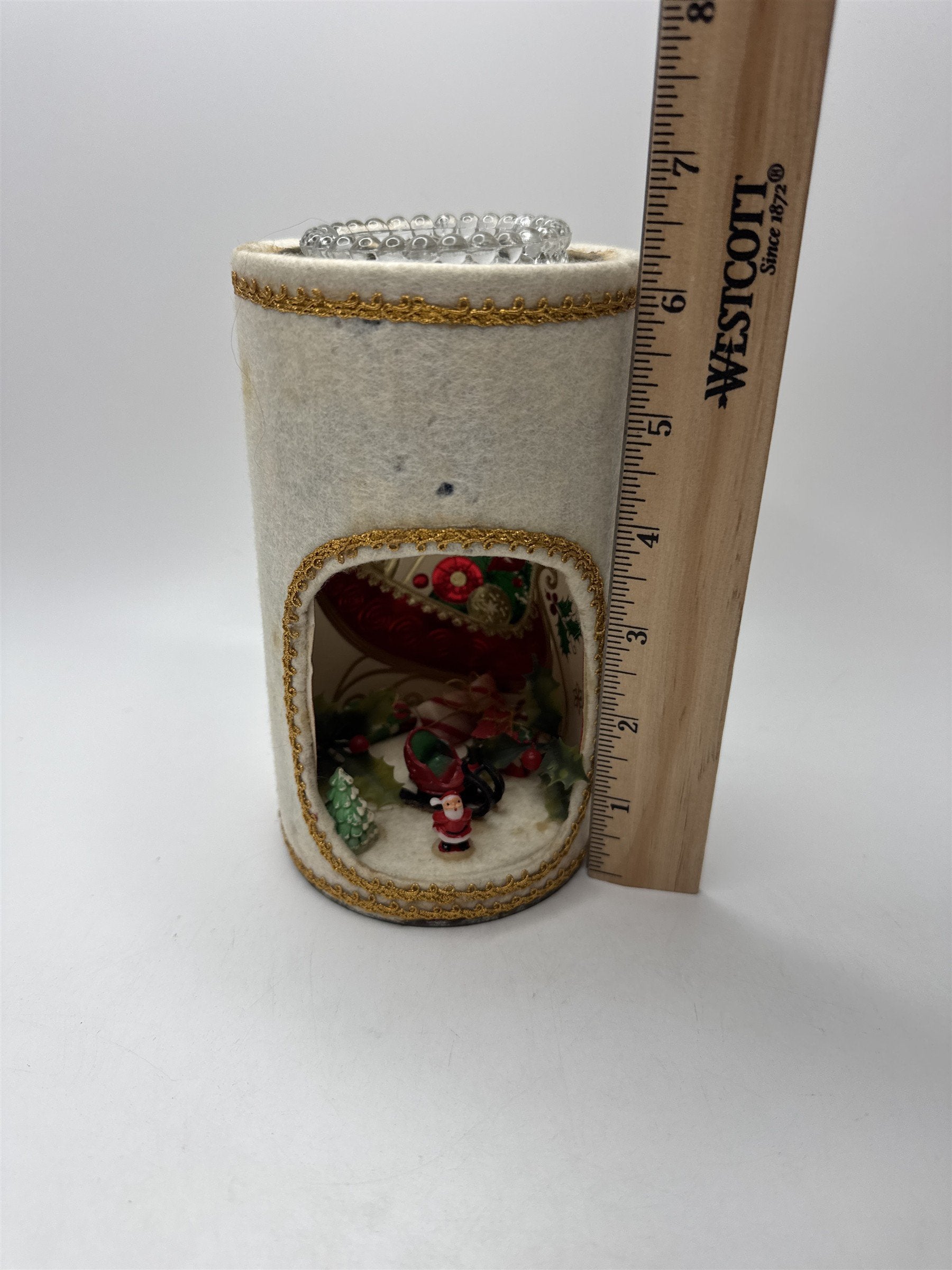 Vintage Christmas Diorama Votive Candle Holder Felt Santa Miniature Kitsch