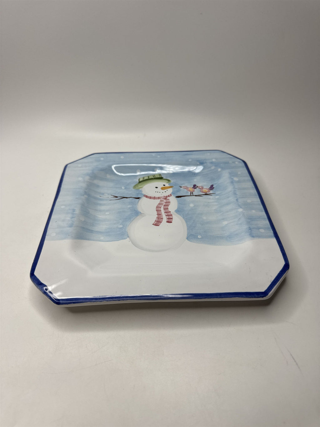 Hand Painted Italy Ceramic Snowman Plate Dish Server Winter Holiday
