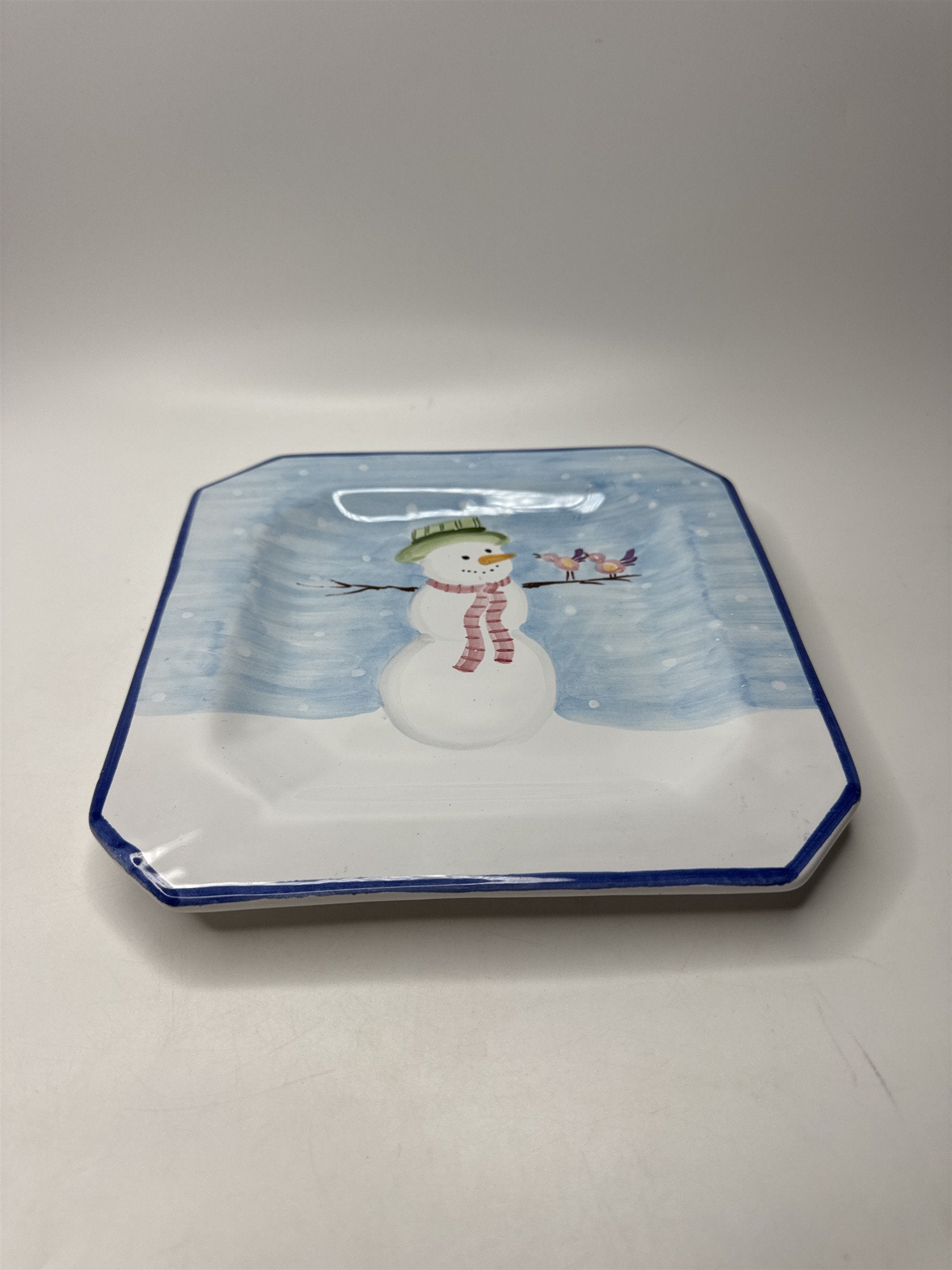 Hand Painted Italy Ceramic Snowman Plate Dish Server Winter Holiday