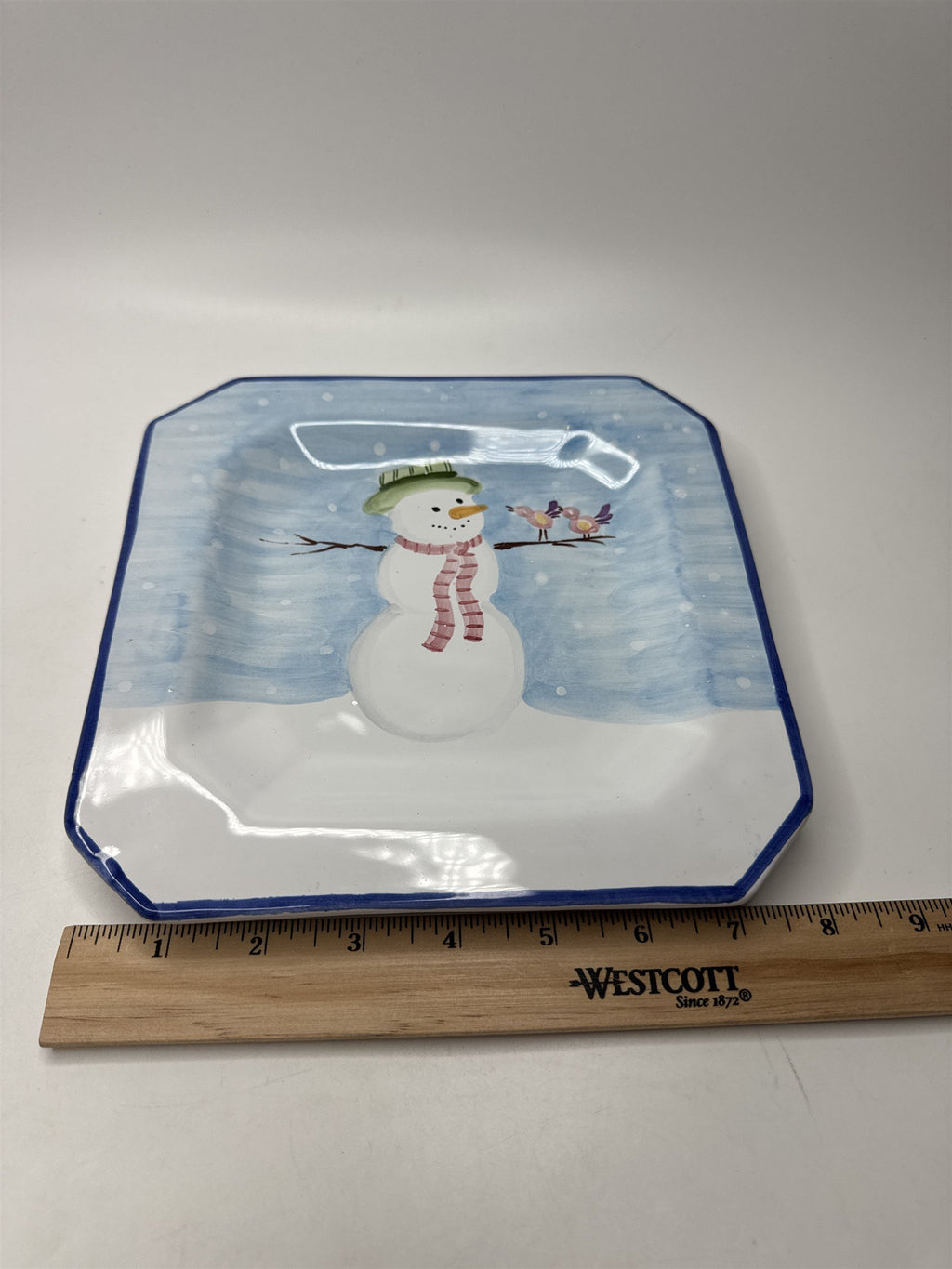 Hand Painted Italy Ceramic Snowman Plate Dish Server Winter Holiday