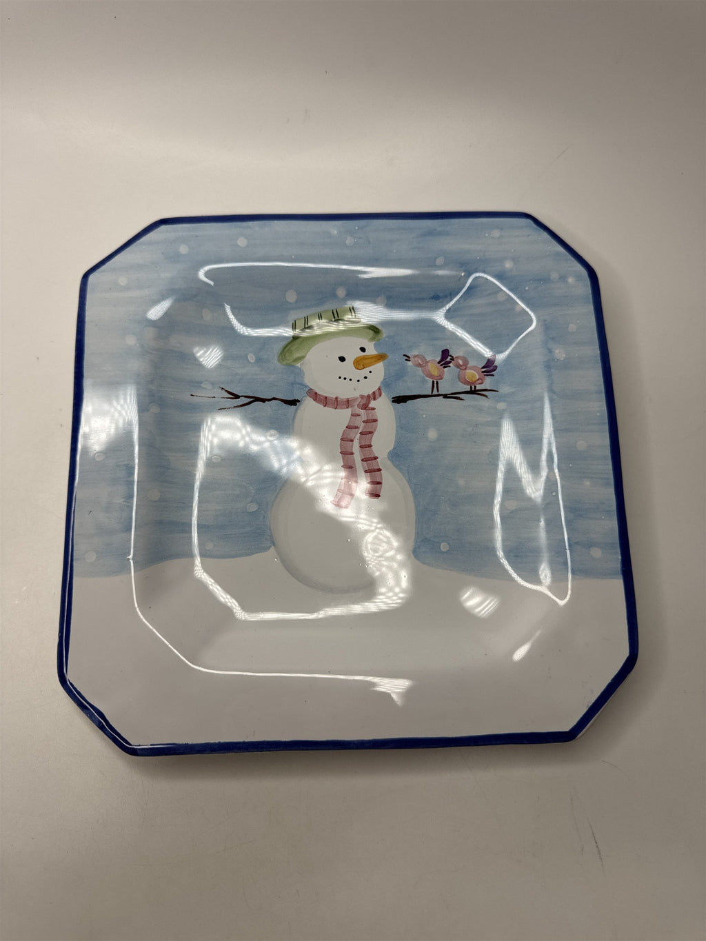 Hand Painted Italy Ceramic Snowman Plate Dish Server Winter Holiday