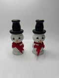Vintage Set 2 Handmade Wooden Snowman Candlestick Taper Holders Christmas