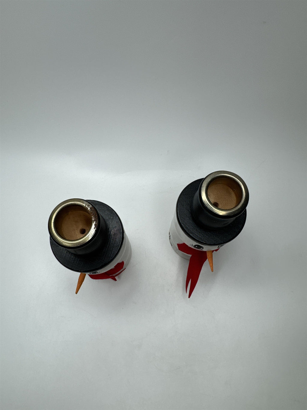 Vintage Set 2 Handmade Wooden Snowman Candlestick Taper Holders Christmas