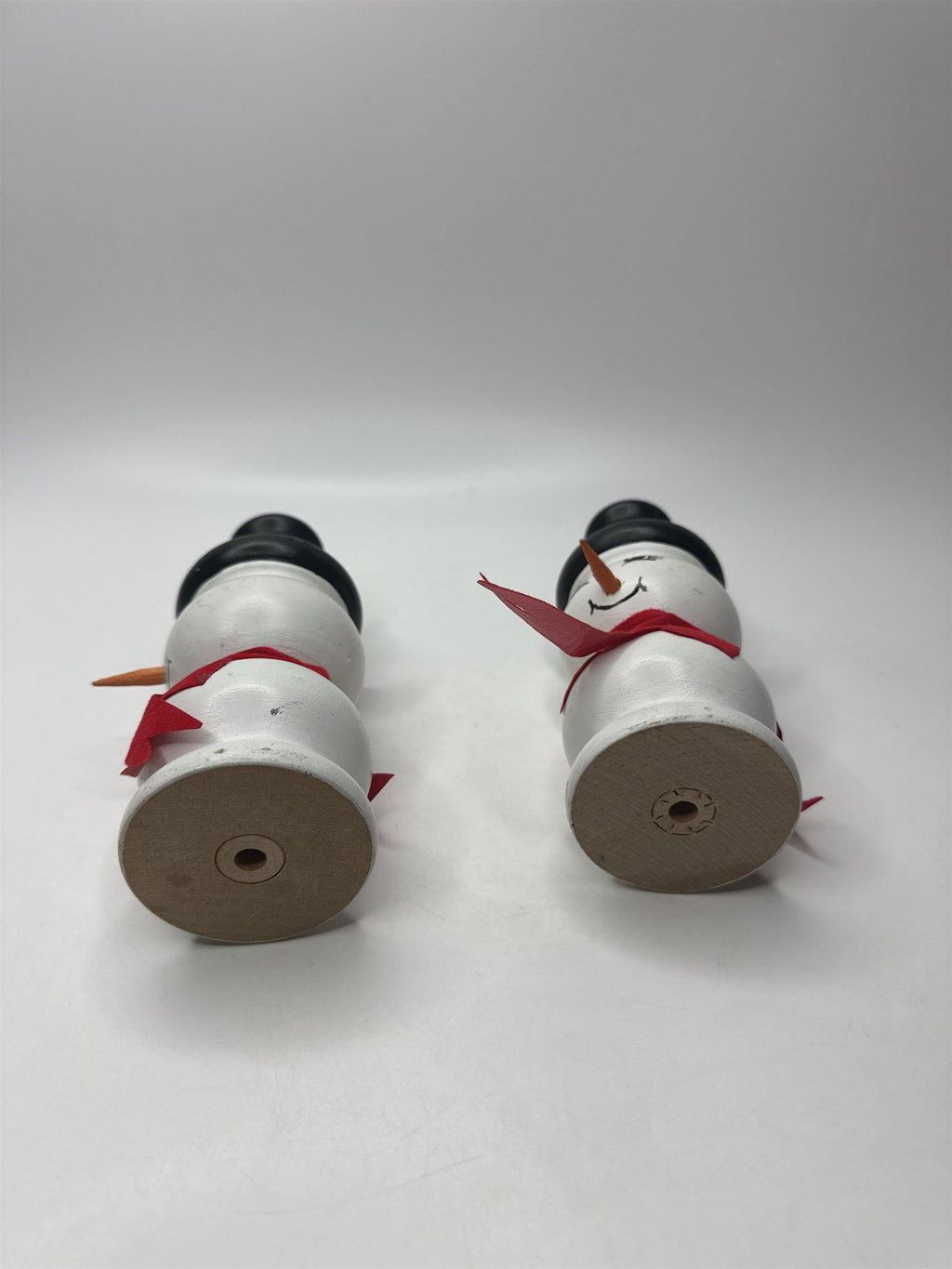 Vintage Set 2 Handmade Wooden Snowman Candlestick Taper Holders Christmas