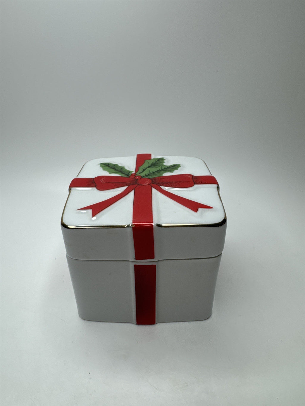 Vintage Present Gift Box Trinket Box Red Ribbon Christmas Holiday Jewelry