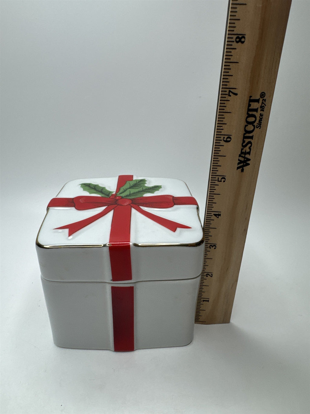 Vintage Present Gift Box Trinket Box Red Ribbon Christmas Holiday Jewelry
