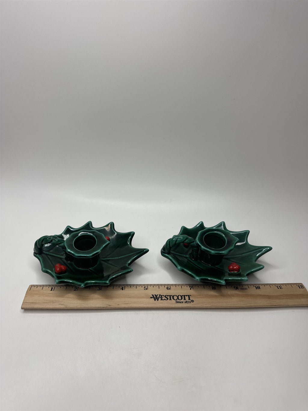 Vintage Lefton Japan Holly Berry Candlestick Holders Ceramic Christmas Set 2