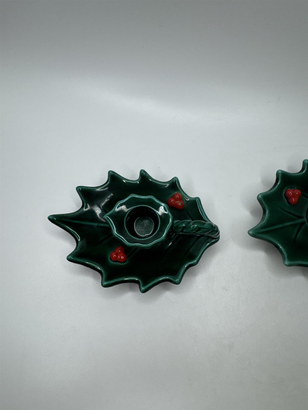 Vintage Lefton Japan Holly Berry Candlestick Holders Ceramic Christmas Set 2