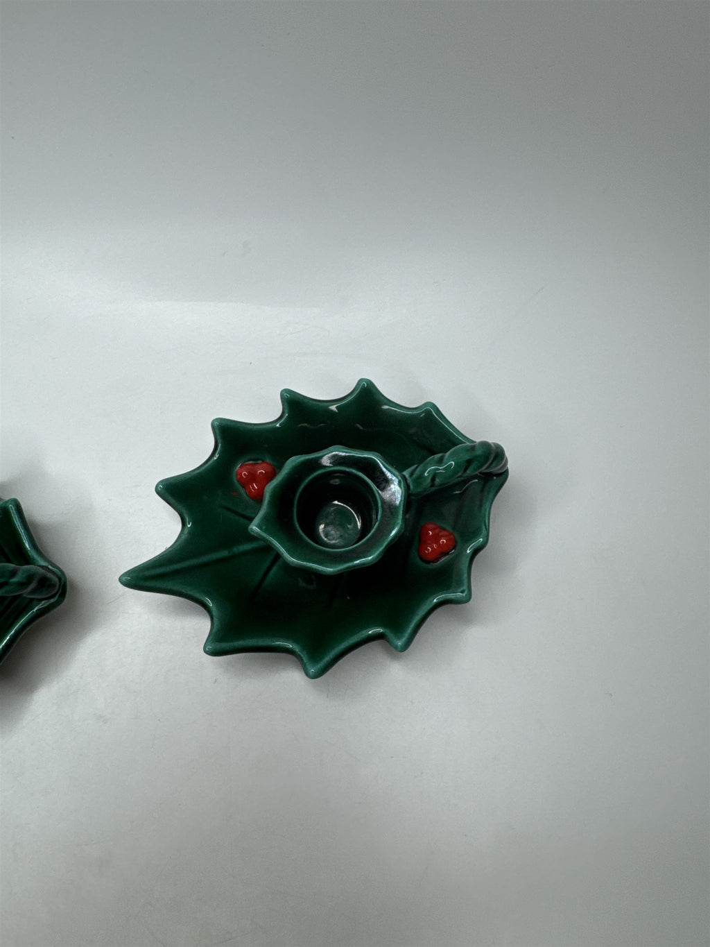 Vintage Lefton Japan Holly Berry Candlestick Holders Ceramic Christmas Set 2