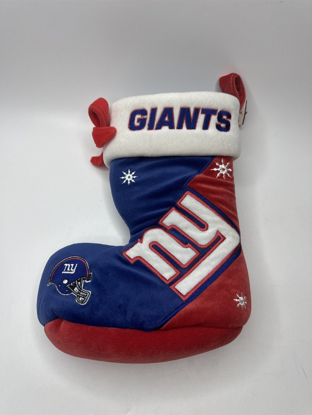 NY Giants NFL Plush Christmas Stocking Football Holiday Fan Gear Stain on back