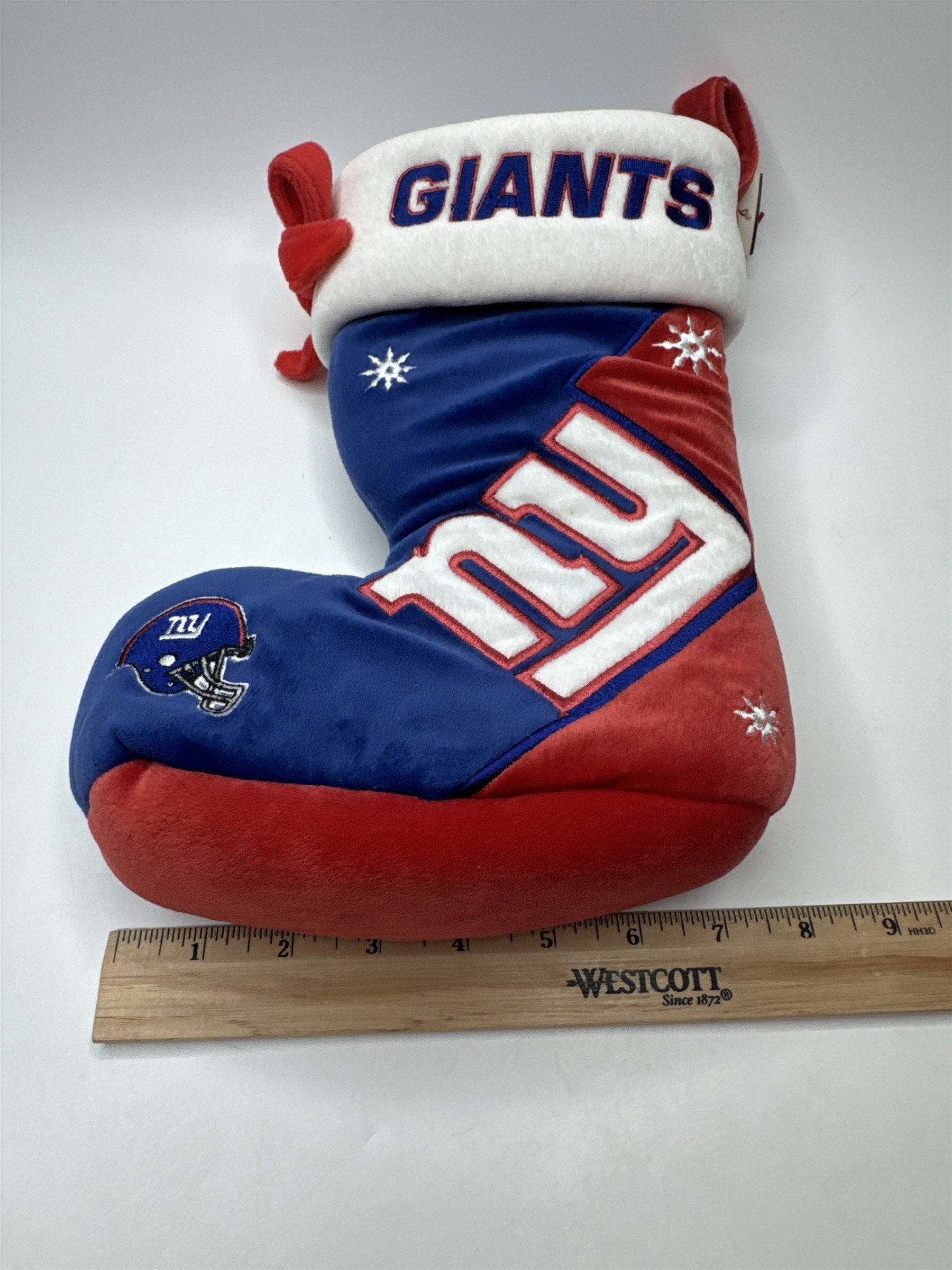 NY Giants NFL Plush Christmas Stocking Football Holiday Fan Gear Stain on back