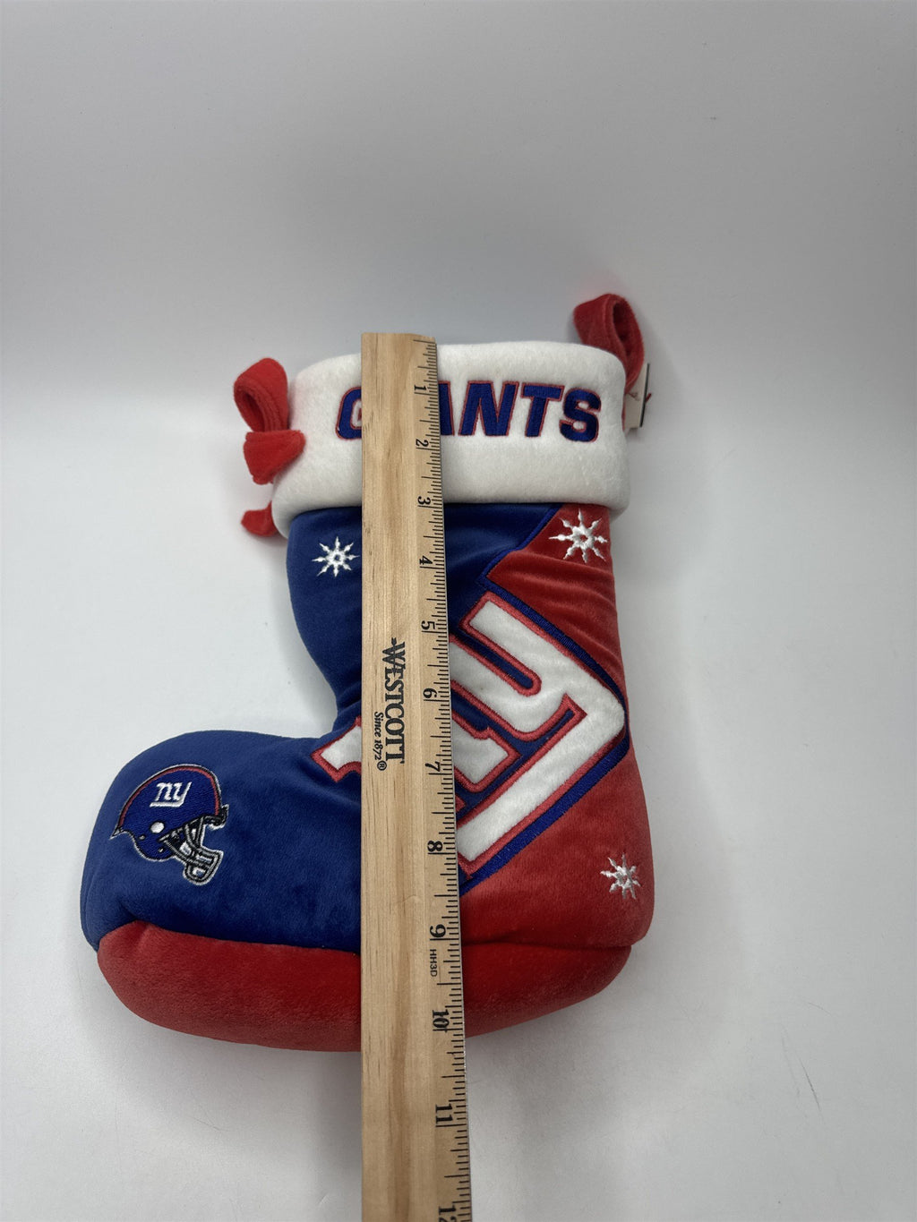 NY Giants NFL Plush Christmas Stocking Football Holiday Fan Gear Stain on back