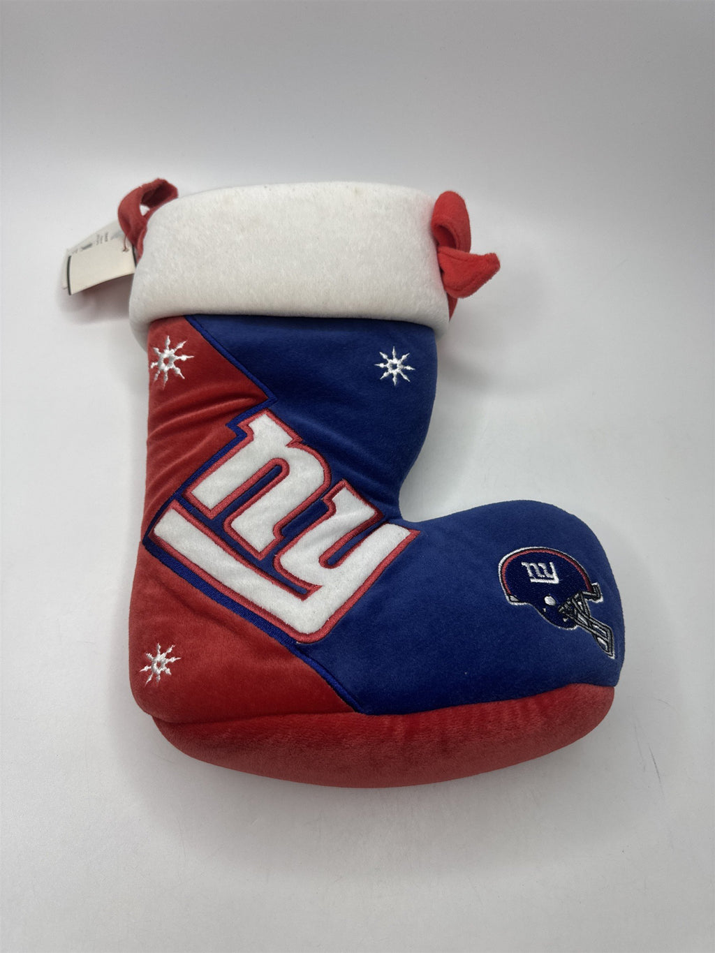 NY Giants NFL Plush Christmas Stocking Football Holiday Fan Gear Stain on back
