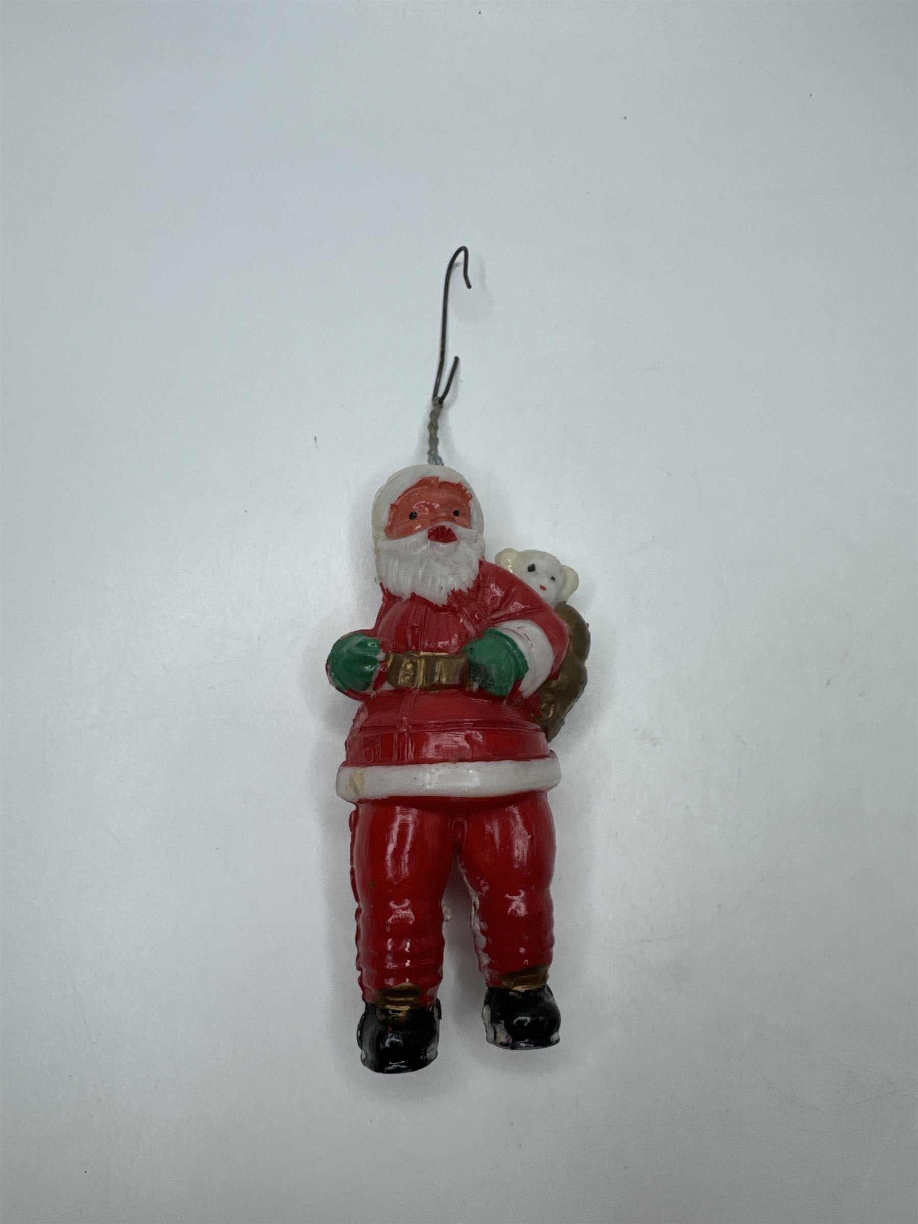 Vintage Empire Hard Plastic Santa Ornament Figurine Teddy Bear Sack Christmas Ki