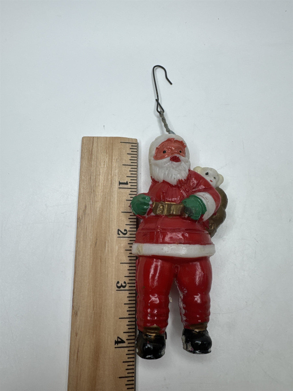 Vintage Empire Hard Plastic Santa Ornament Figurine Teddy Bear Sack Christmas Ki