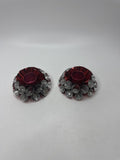 Vintage Set 2 Red Silver Metal Foil Candle Holders Ruffled MCM Retro