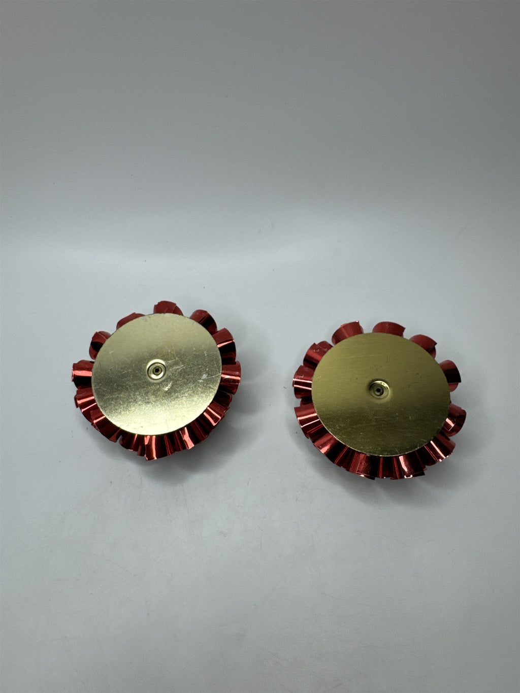 Vintage Set 2 Red Silver Metal Foil Candle Holders Ruffled MCM Retro