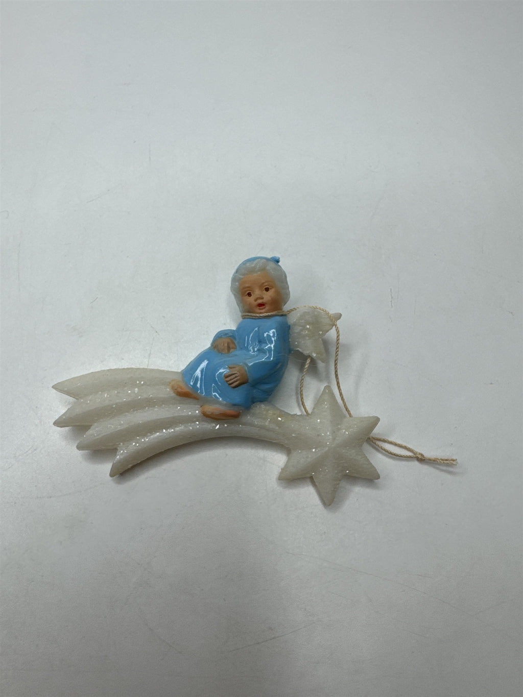 Antique German Angel Riding Comet Figural Ornament Composition Mica Glitter