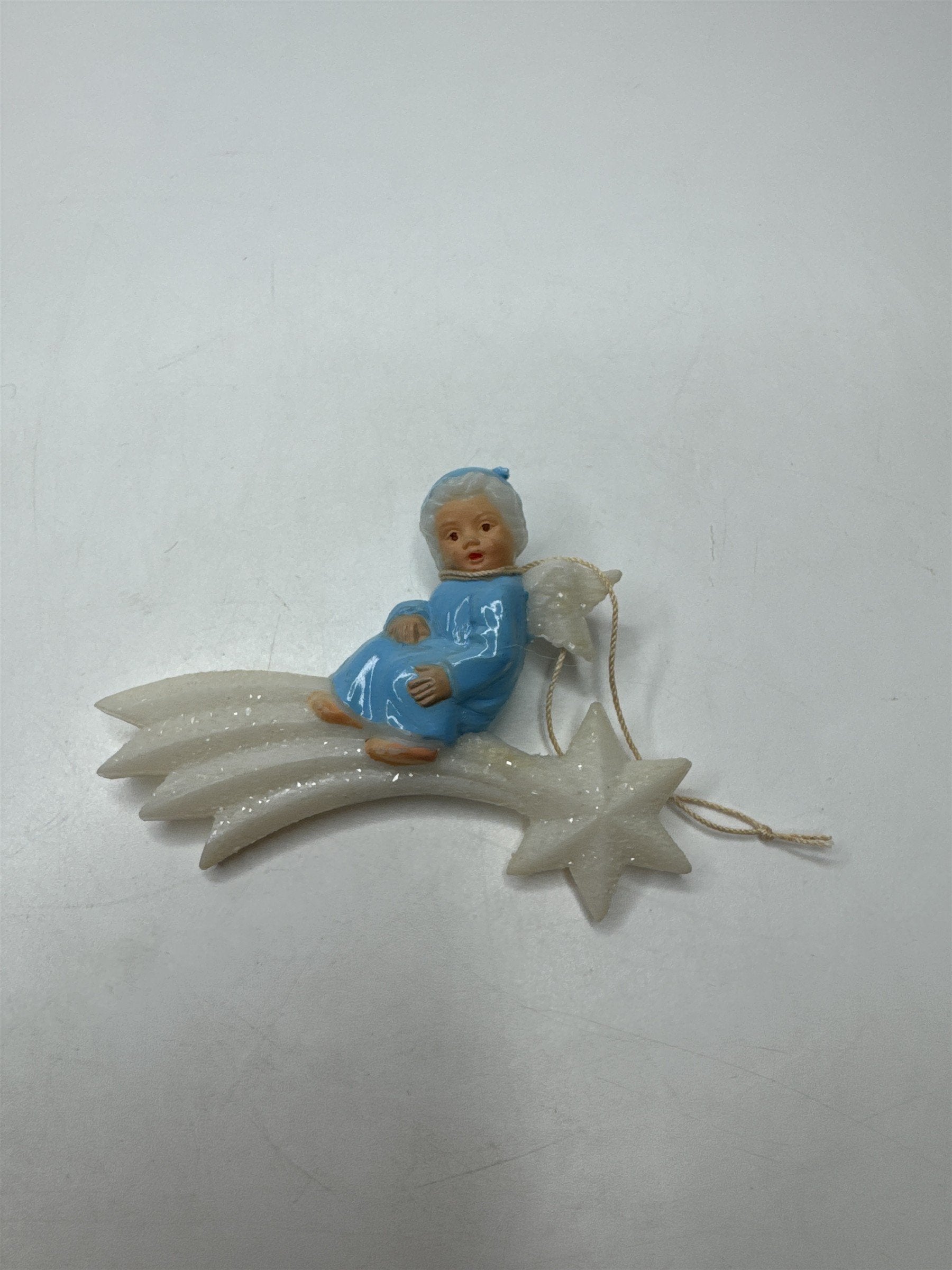Antique German Angel Riding Comet Figural Ornament Composition Mica Glitter