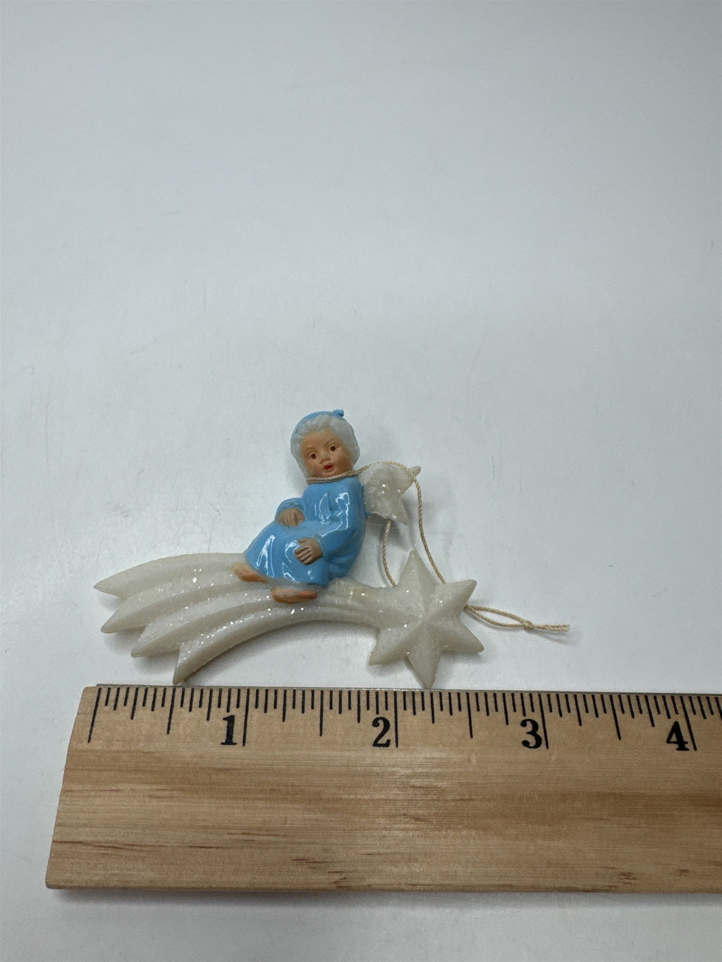 Antique German Angel Riding Comet Figural Ornament Composition Mica Glitter