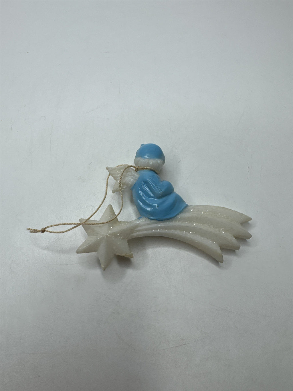 Antique German Angel Riding Comet Figural Ornament Composition Mica Glitter