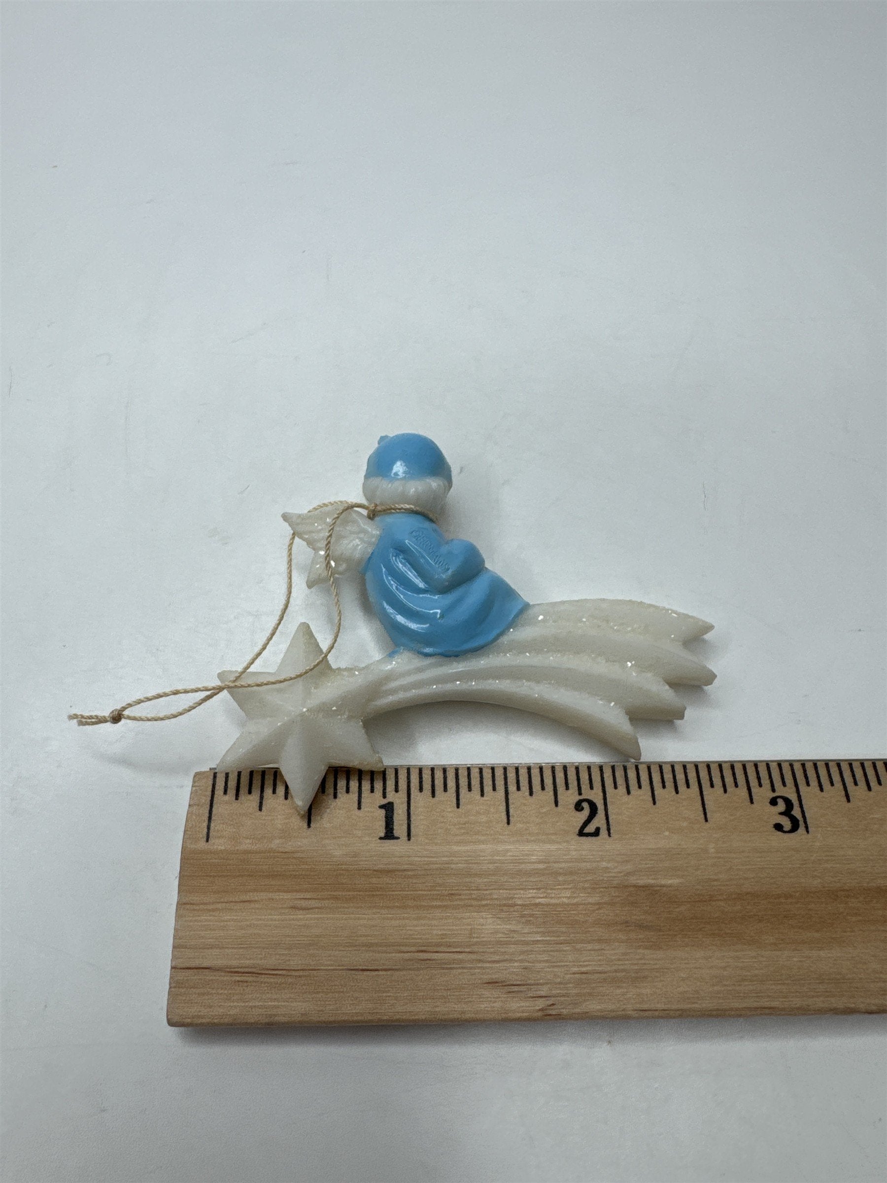 Antique German Angel Riding Comet Figural Ornament Composition Mica Glitter