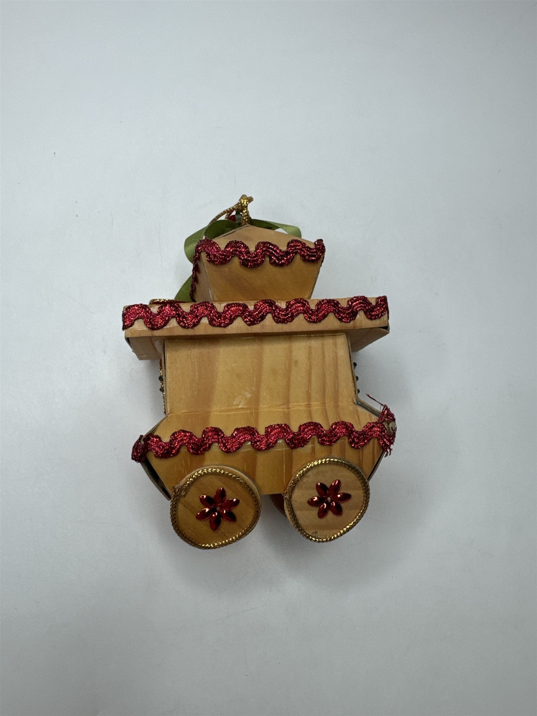 Vintage Paper Trolley Train Ornament Glitter Christmas Folk Art