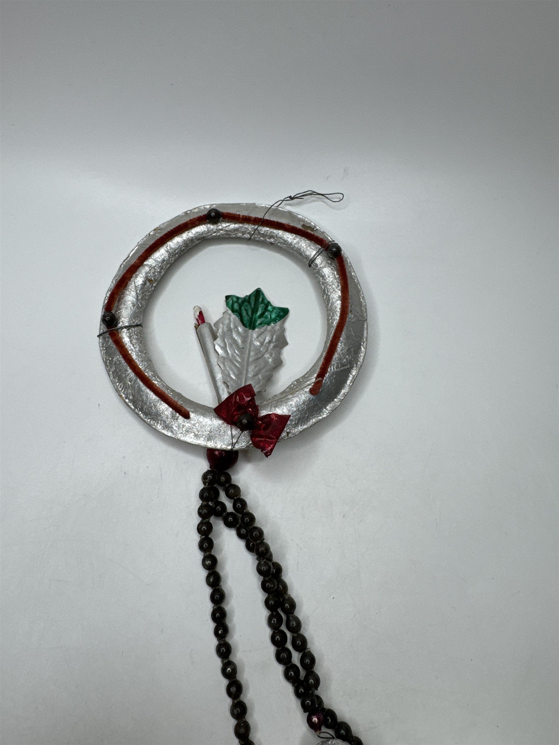 Vintage Foil Bells Wreath Hanger Bead Chain Silver Christmas Holiday Kitsch