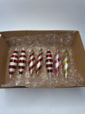 Vintage Columbia Glass Set 7 Swirl Icicle Ornaments Candy Cane Stripe Christmas