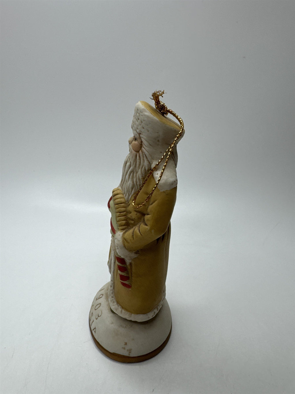 1903 Russia Father Christmas Figurine Ornament Porcelain Yellow Coat Vintage