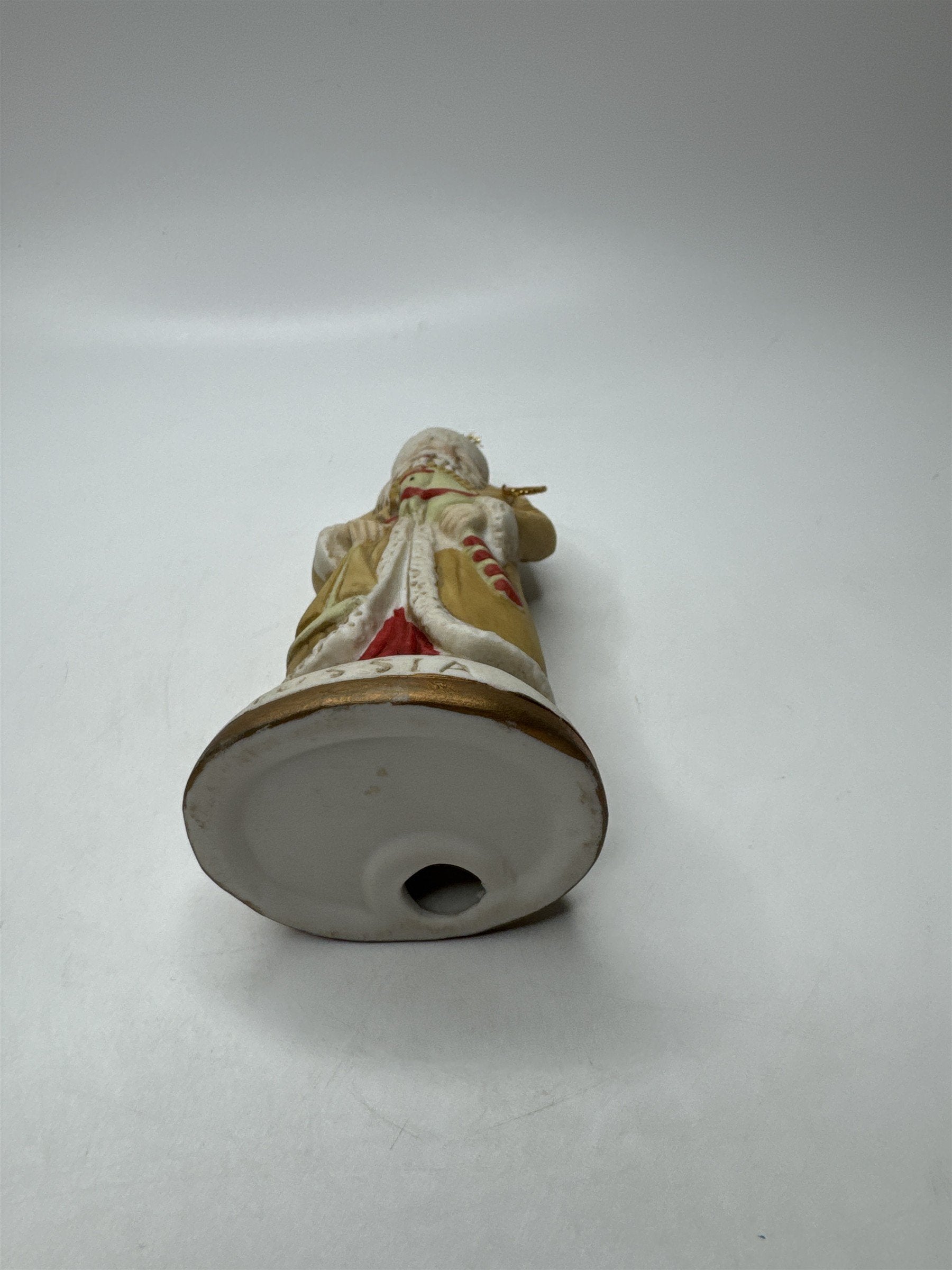 1903 Russia Father Christmas Figurine Ornament Porcelain Yellow Coat Vintage