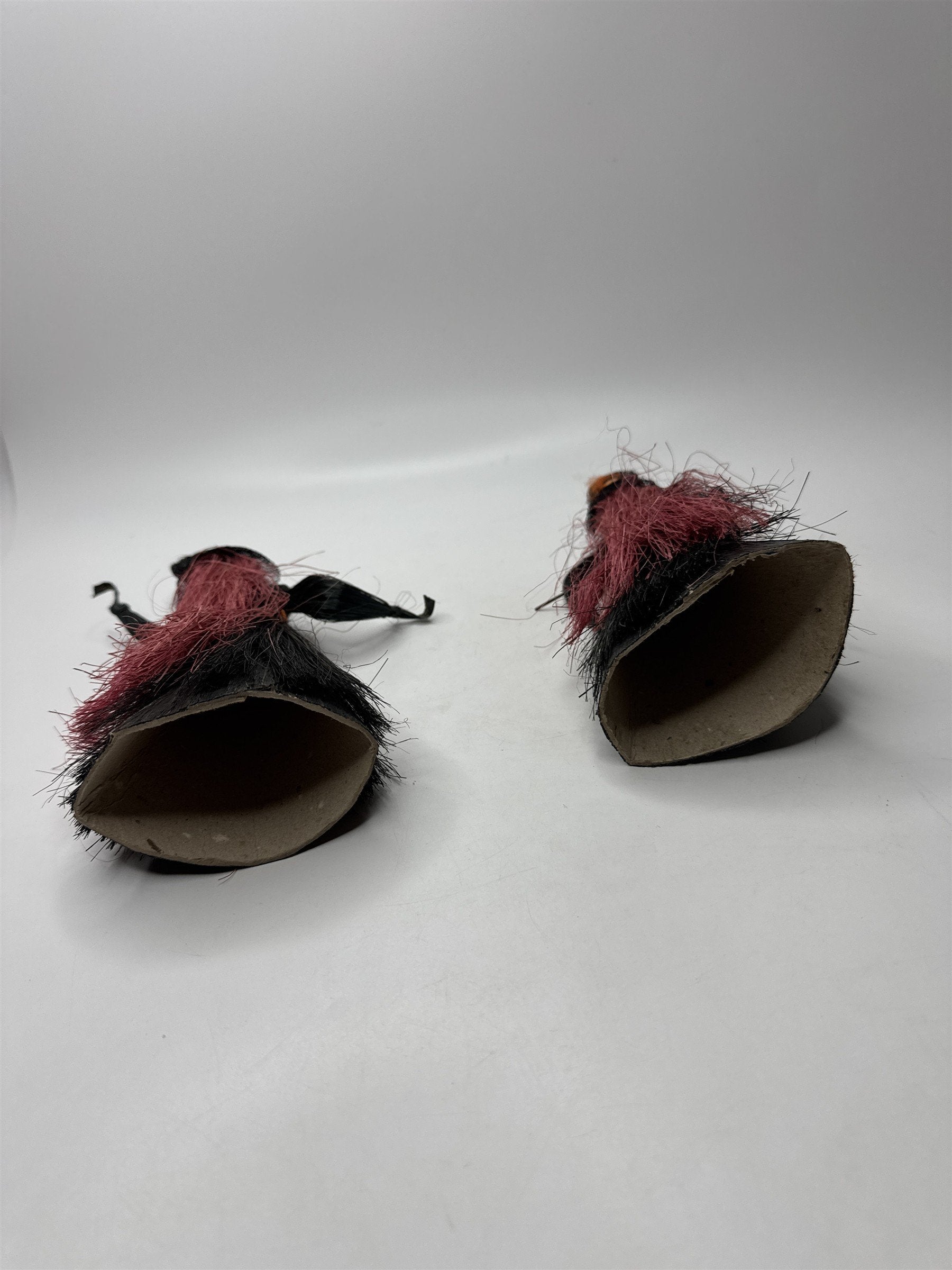 Set of 2 Vintage Raffia Witch Figurines Halloween Decor Black Orange Red Hair