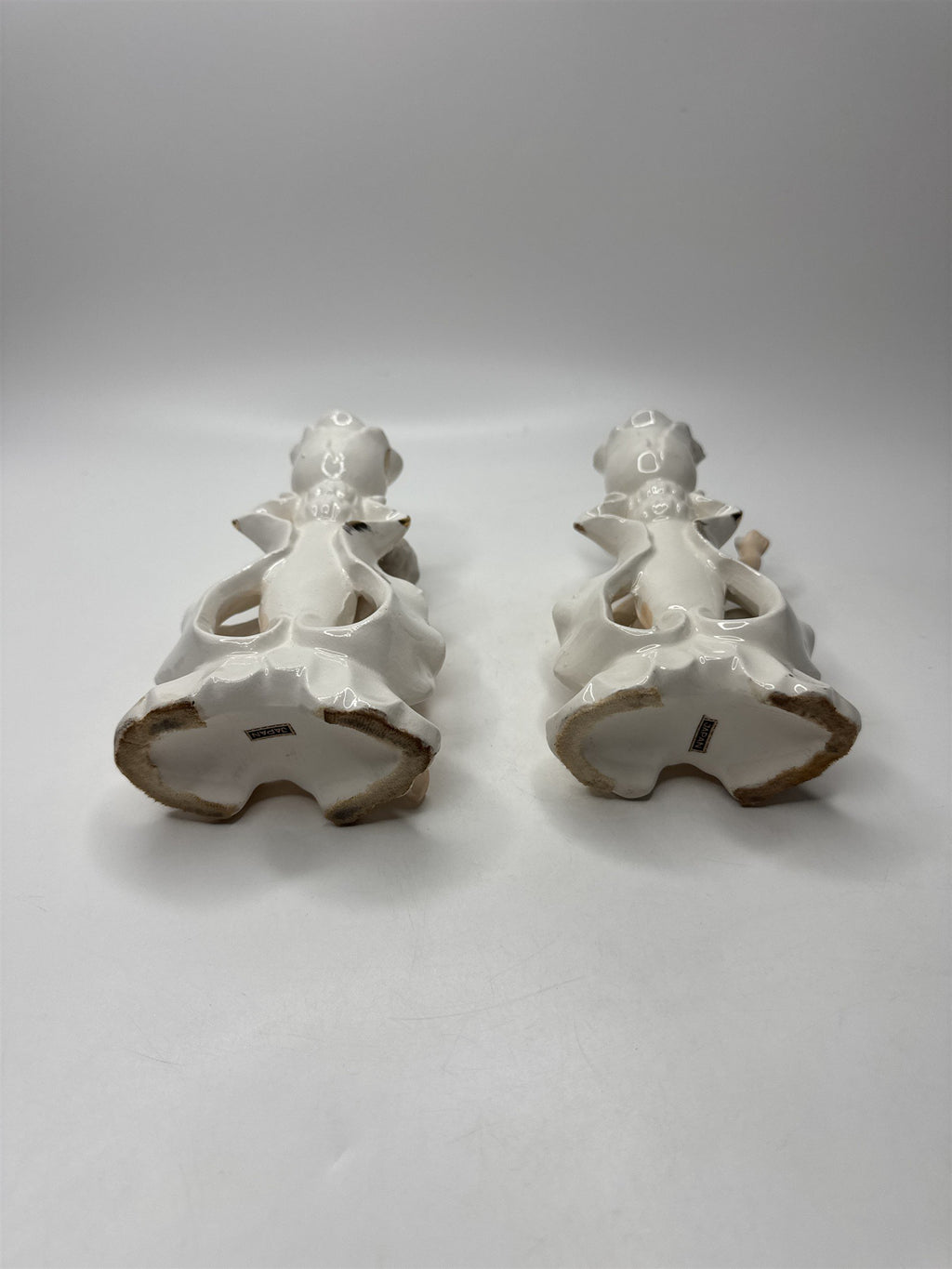 Pair Vintage Cherub Candlestick Holders Figurine Ceramic Gold Trim Rose Japan