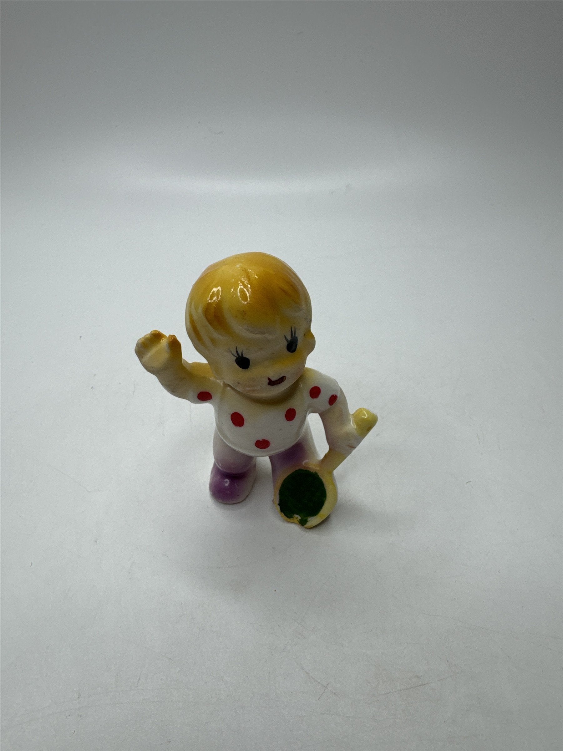 Vintage Japan Napco Ceramic Polka Dot Boy Figurine Tennis Racket 3" Tall