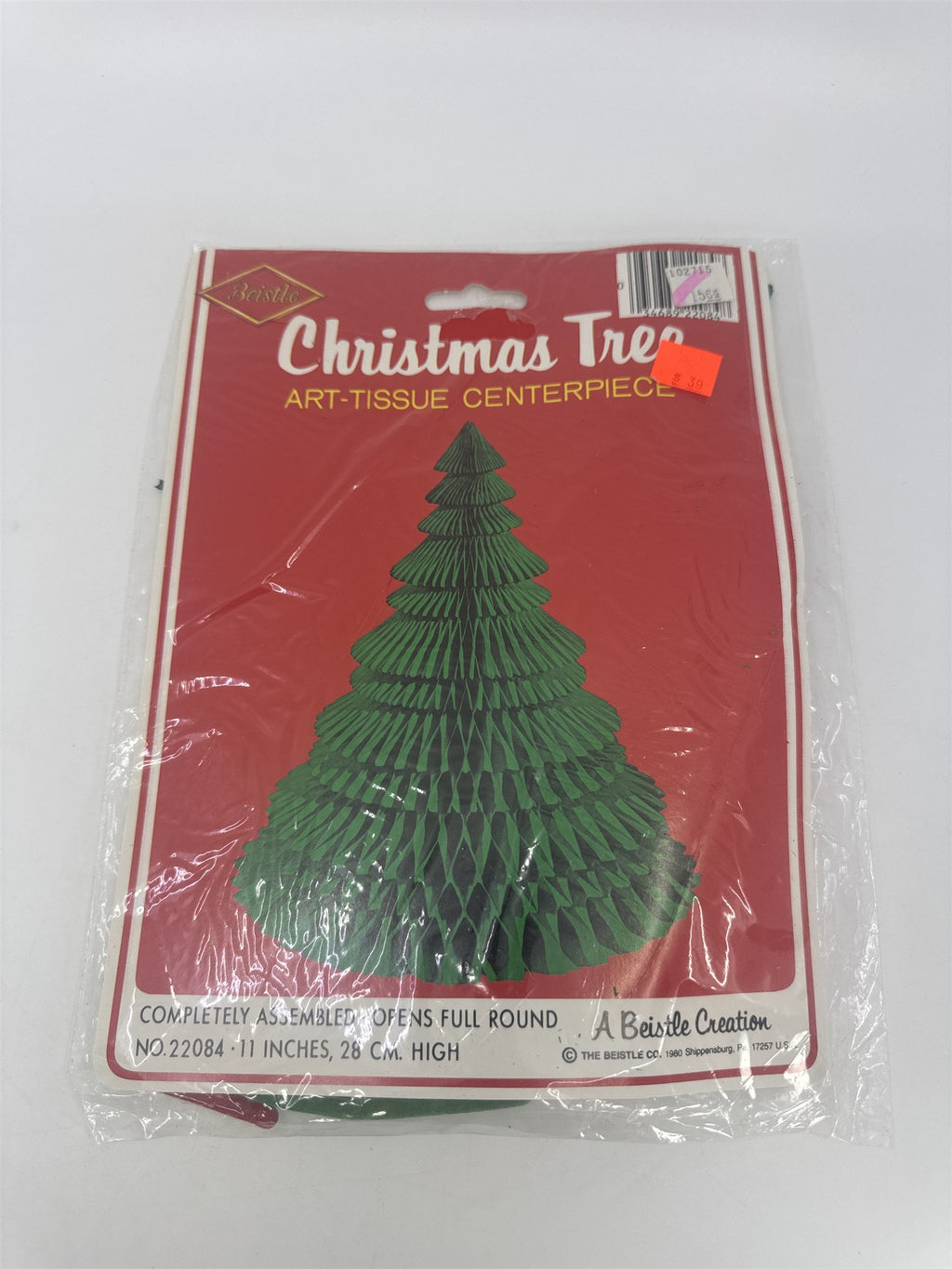 Vintage Beistle Christmas Honeycomb Art-Tissue Paper Green Tree Centerpiece