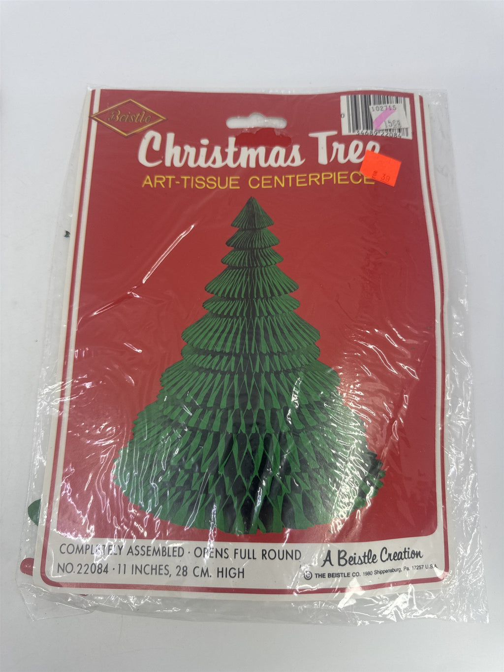 Vintage Beistle Christmas Honeycomb Art-Tissue Paper Green Tree Centerpiece