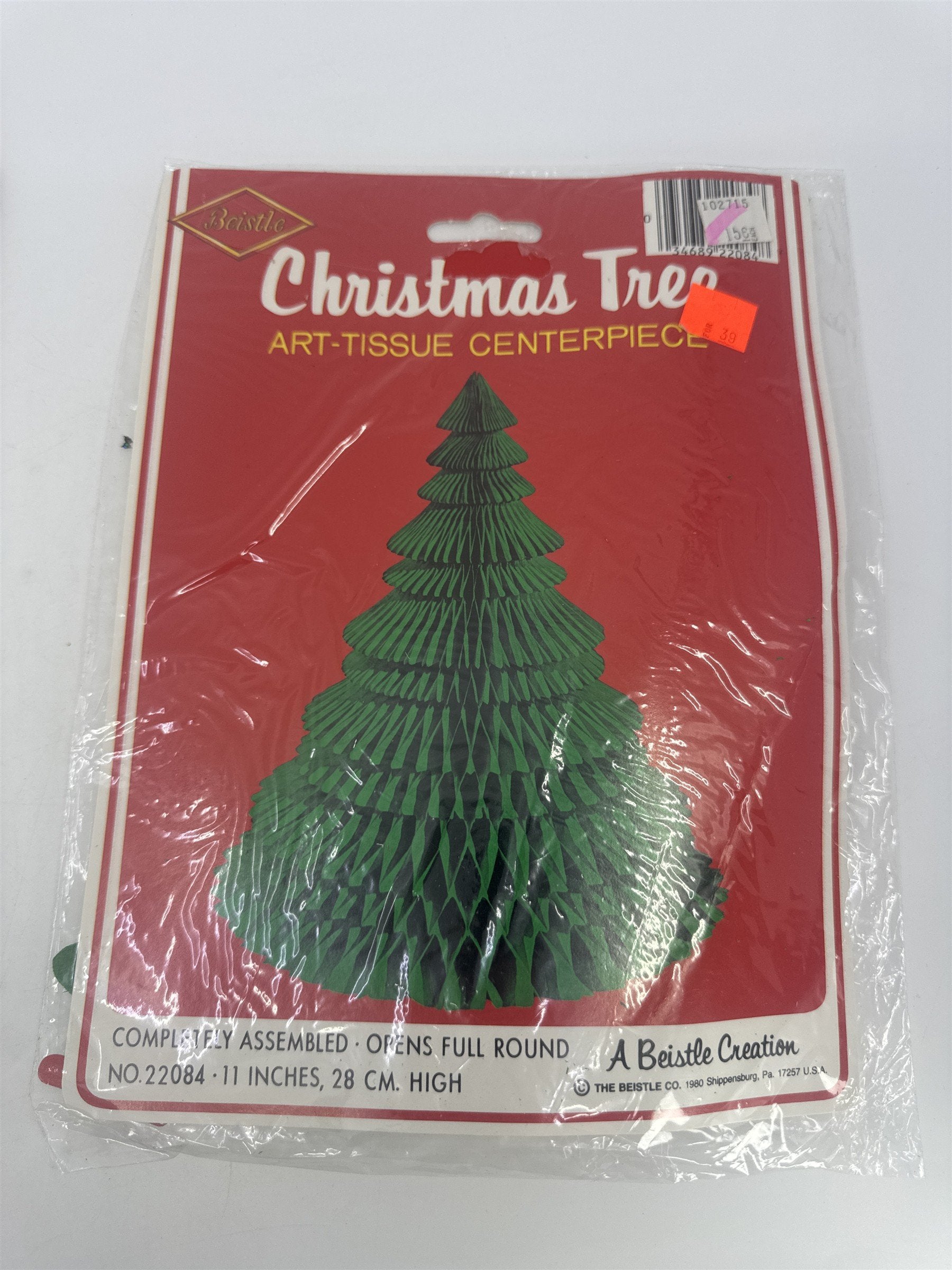 Vintage Beistle Christmas Honeycomb Art-Tissue Paper Green Tree Centerpiece