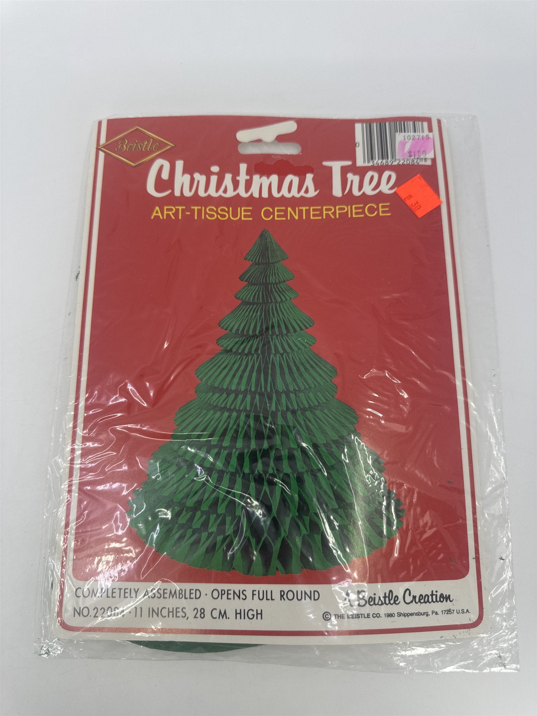 Vintage Beistle Christmas Honeycomb Art-Tissue Paper Green Tree Centerpiece