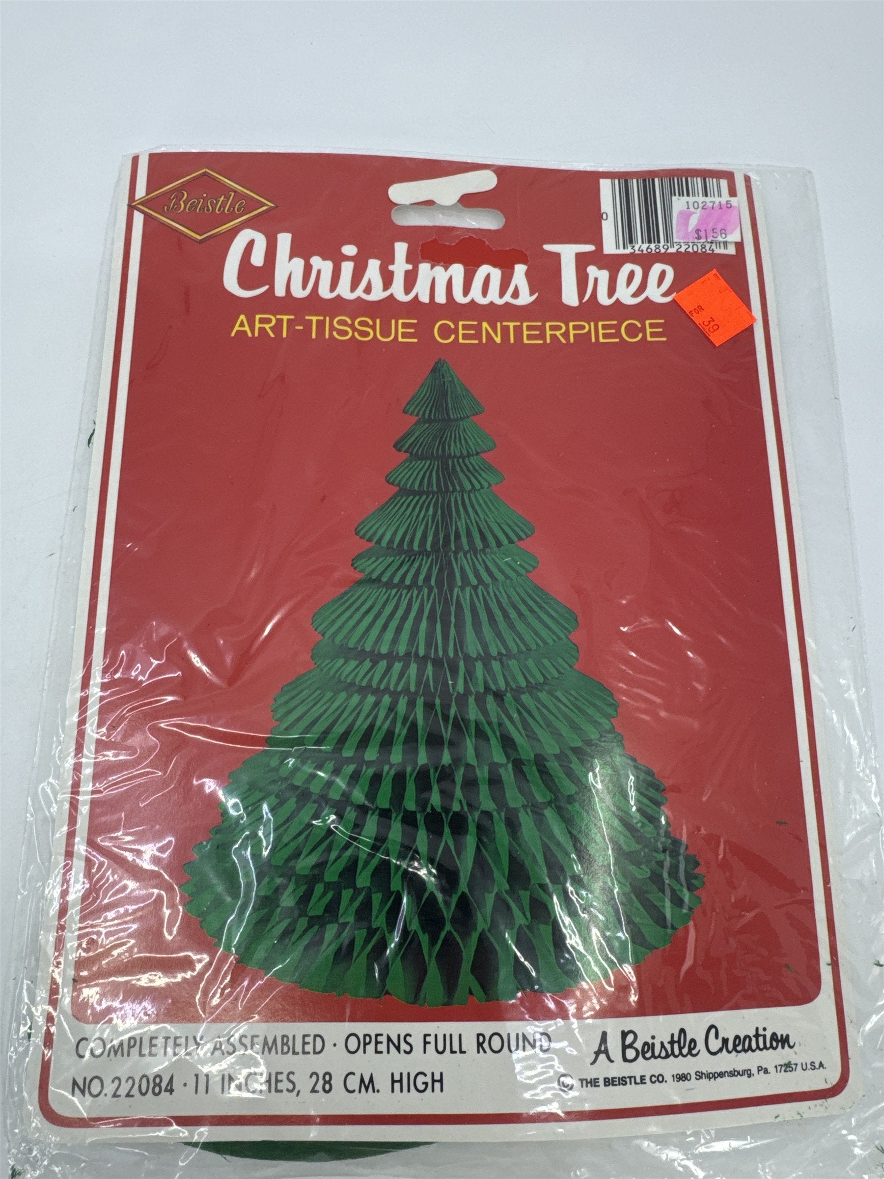 Vintage Beistle Christmas Honeycomb Art-Tissue Paper Green Tree Centerpiece