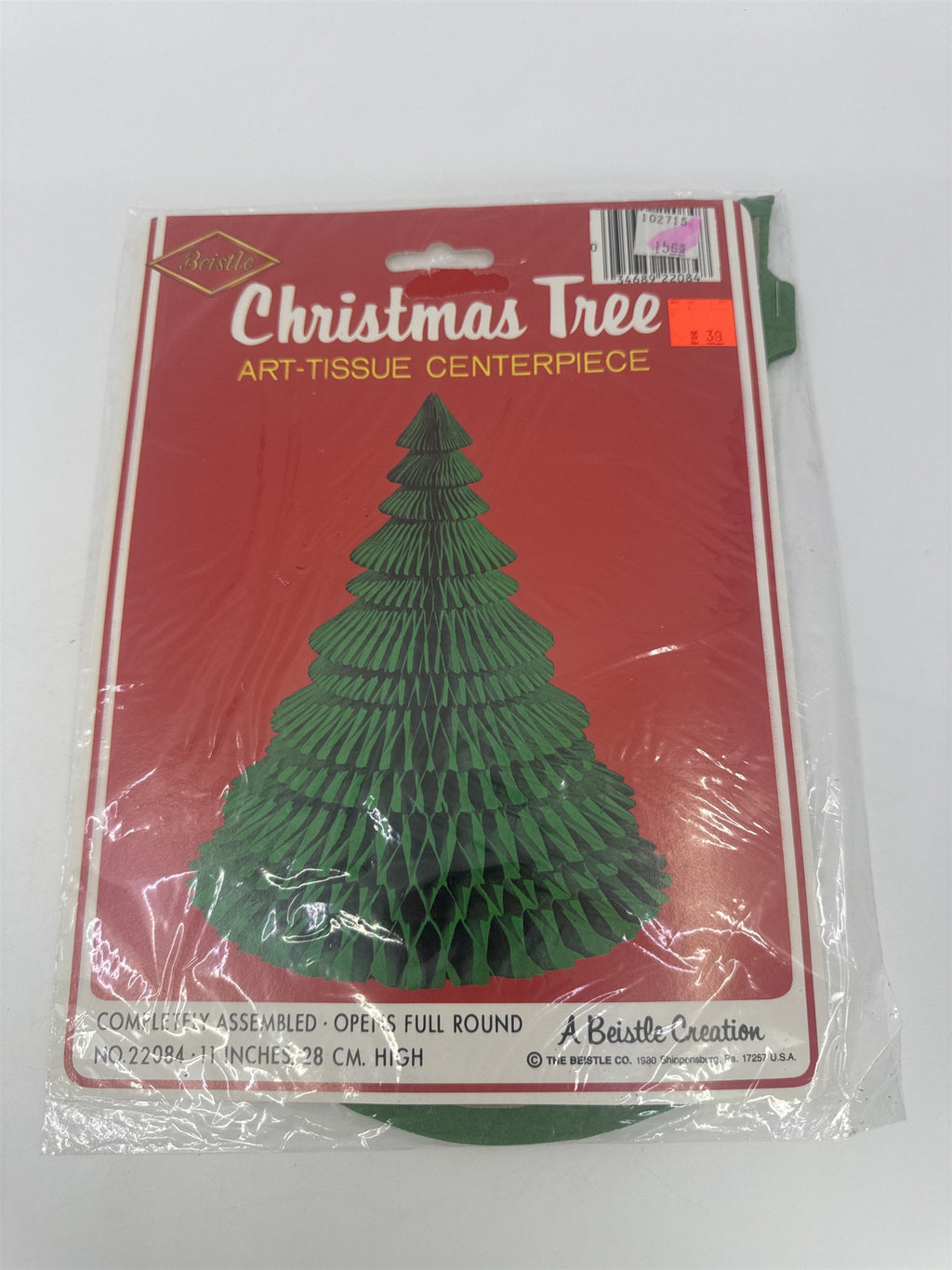 Vintage Beistle Christmas Honeycomb Art-Tissue Paper Green Tree Centerpiece