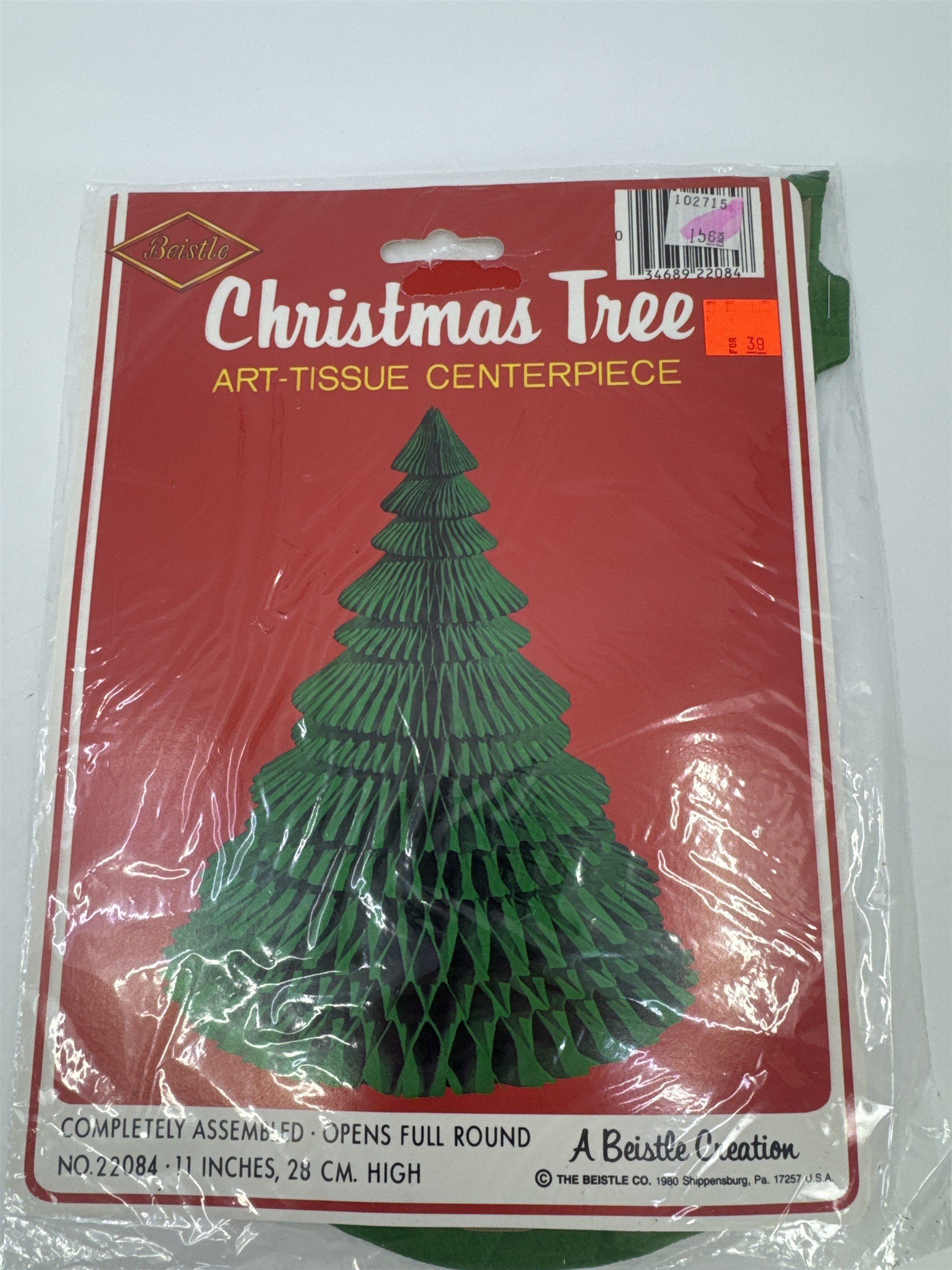Vintage Beistle Christmas Honeycomb Art-Tissue Paper Green Tree Centerpiece