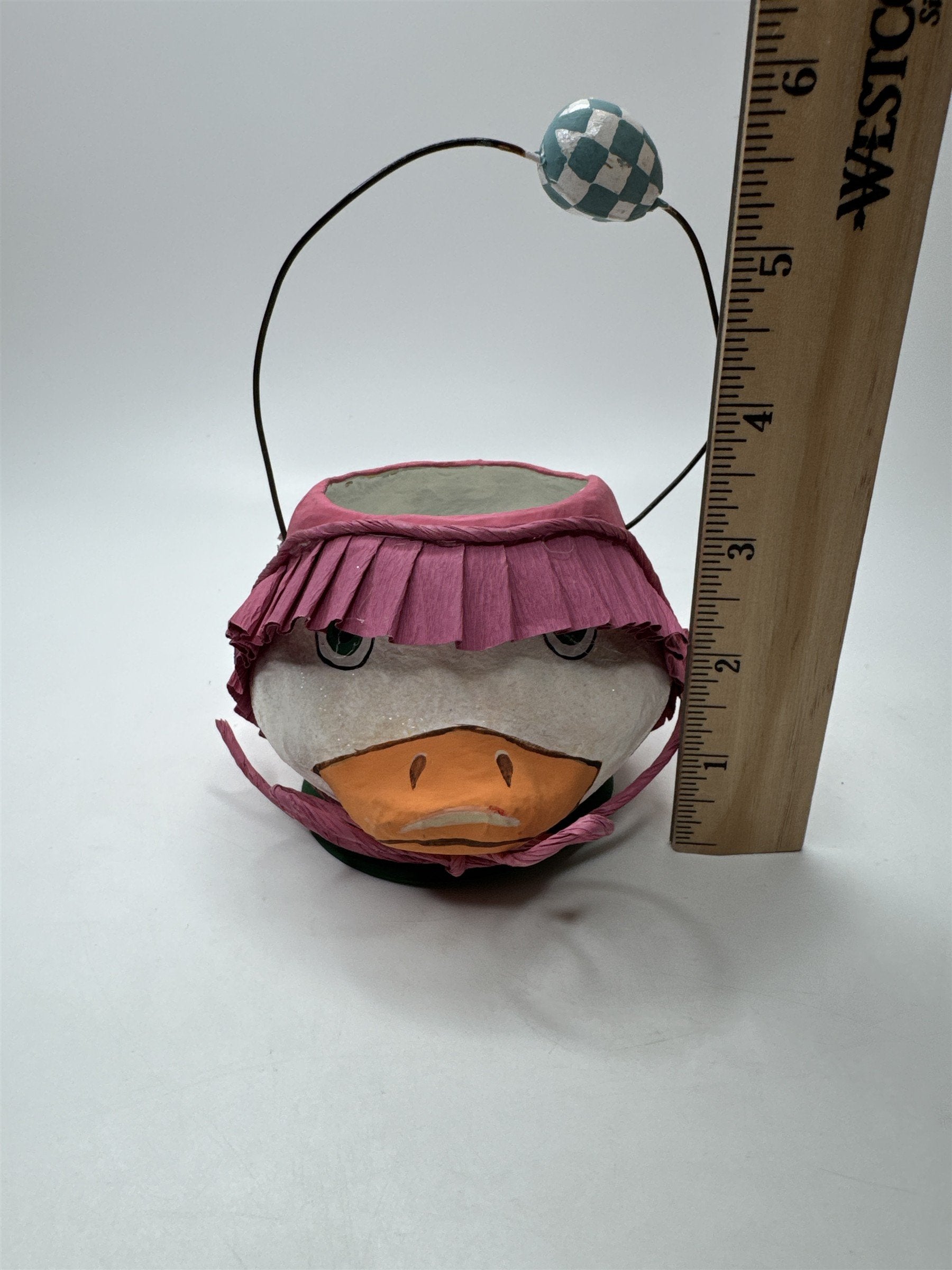 Vintage Department 56 Paper Mache Goose Bucket Basket Easter Spring Pink Skirt