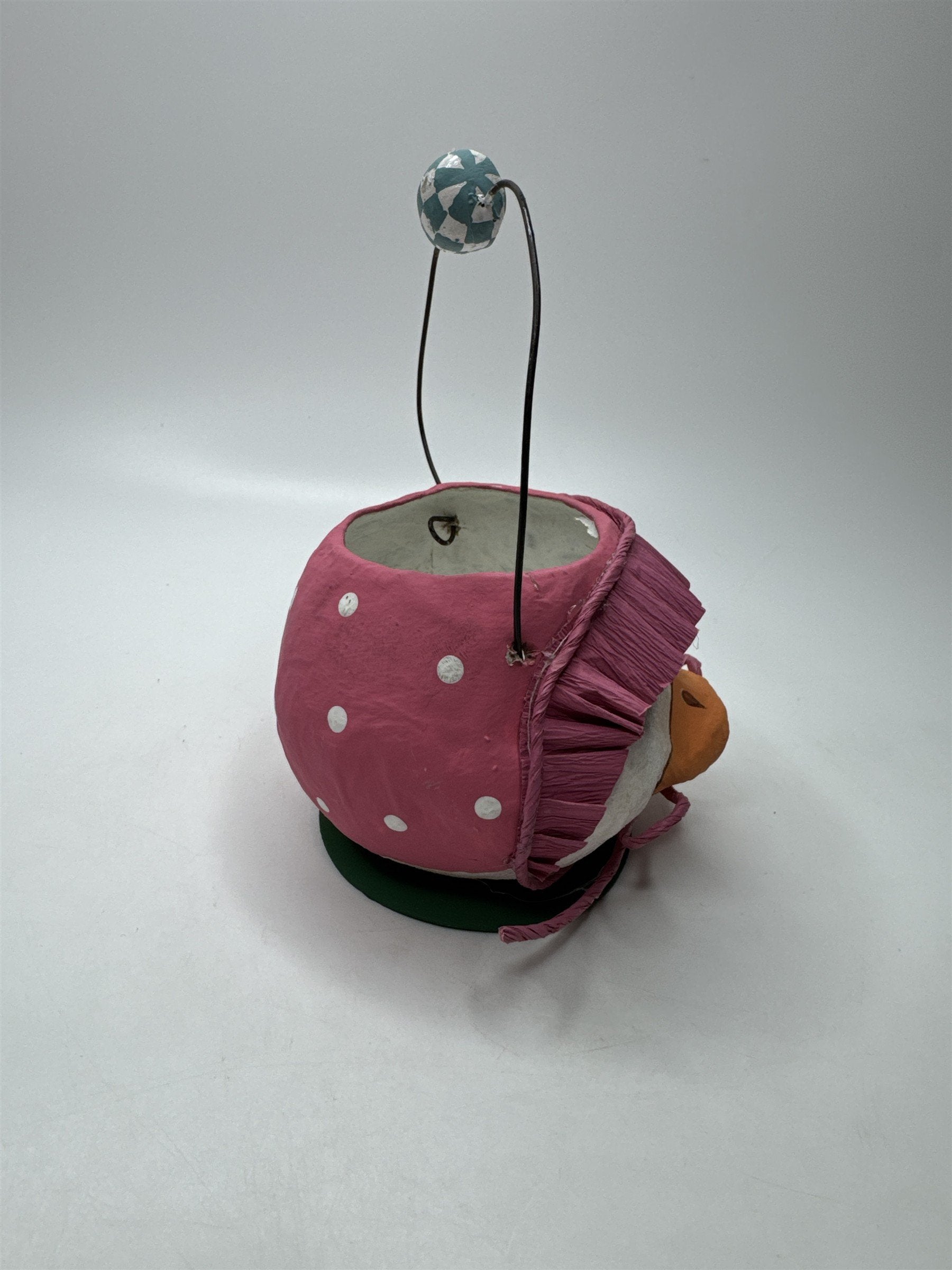 Vintage Department 56 Paper Mache Goose Bucket Basket Easter Spring Pink Skirt