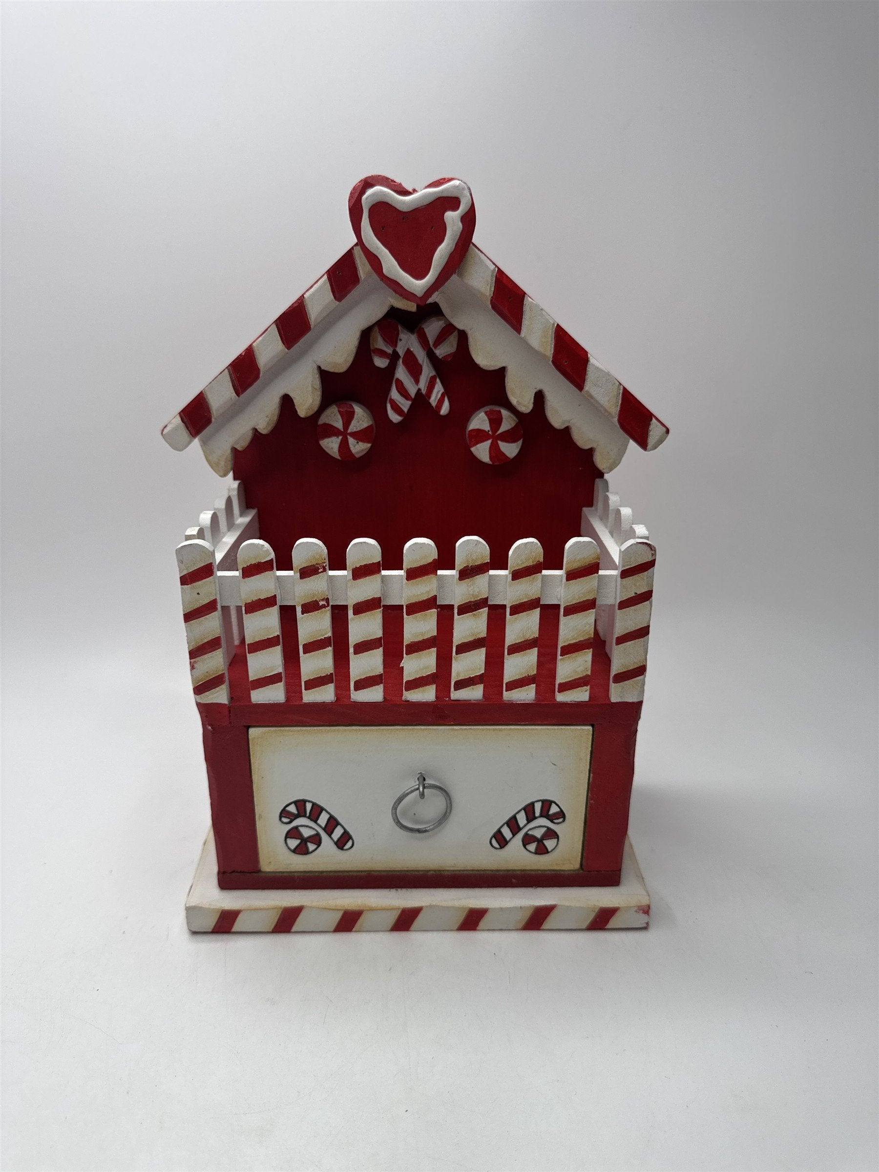 Wooden Gingerbread House Candy Cane Christmas Decor Storage Drawer Box