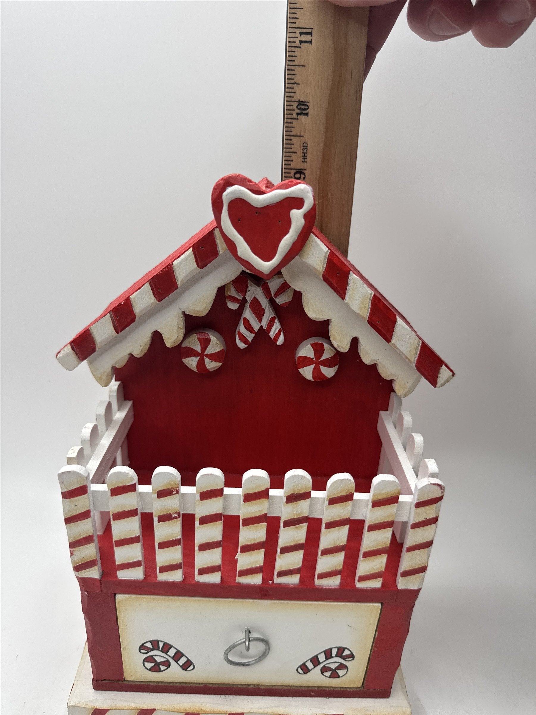 Wooden Gingerbread House Candy Cane Christmas Decor Storage Drawer Box