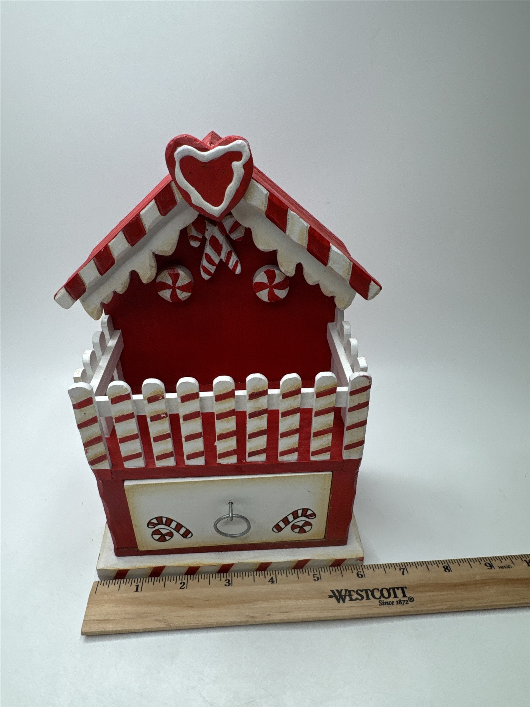 Wooden Gingerbread House Candy Cane Christmas Decor Storage Drawer Box